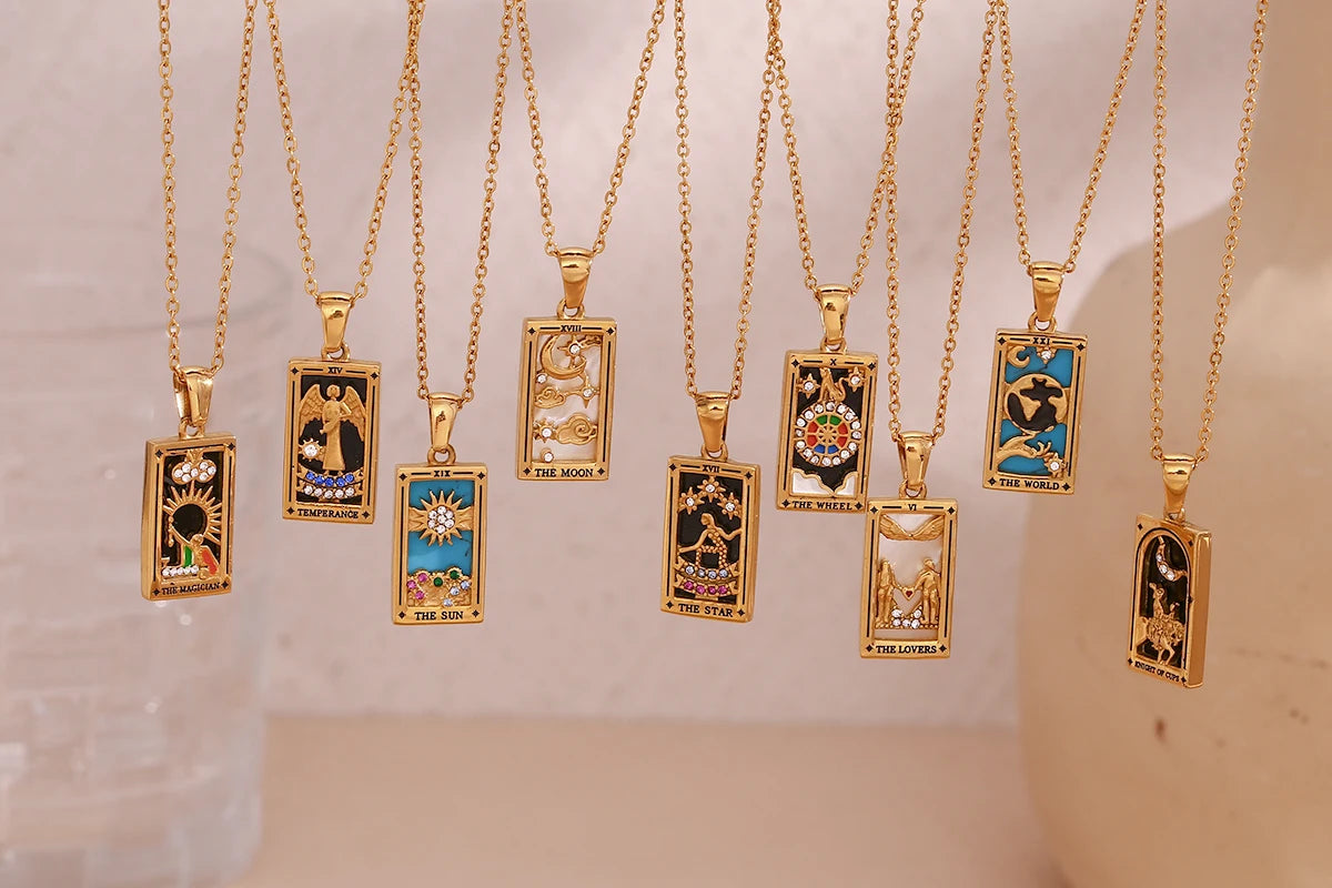 Gold tarot card pendant necklace