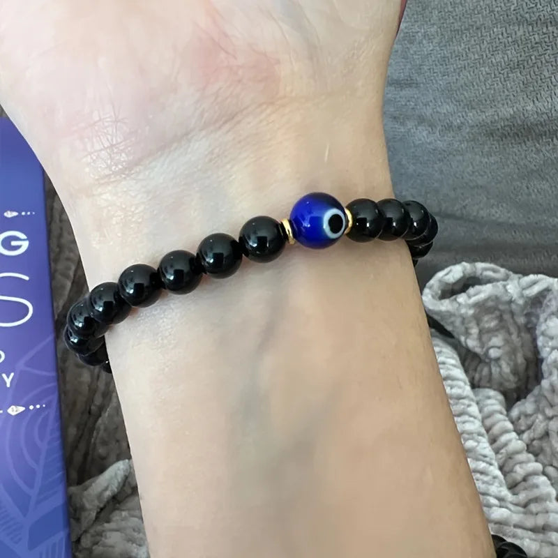 Evil eye and black tourmaline bracelet