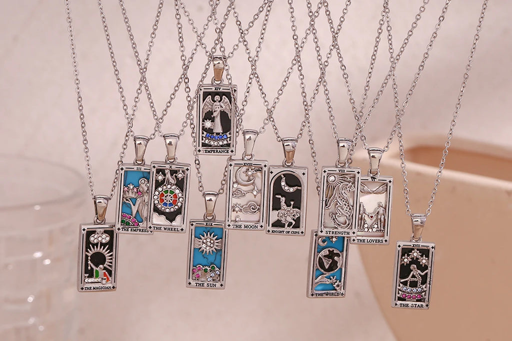 Gold tarot card pendant necklace