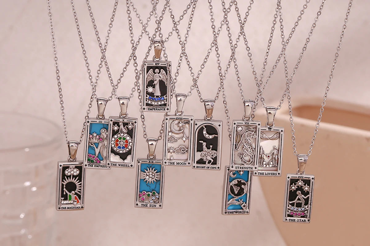 Gold tarot card pendant necklace