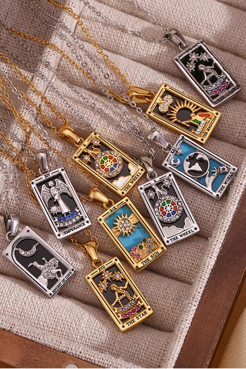 Gold tarot card pendant necklace