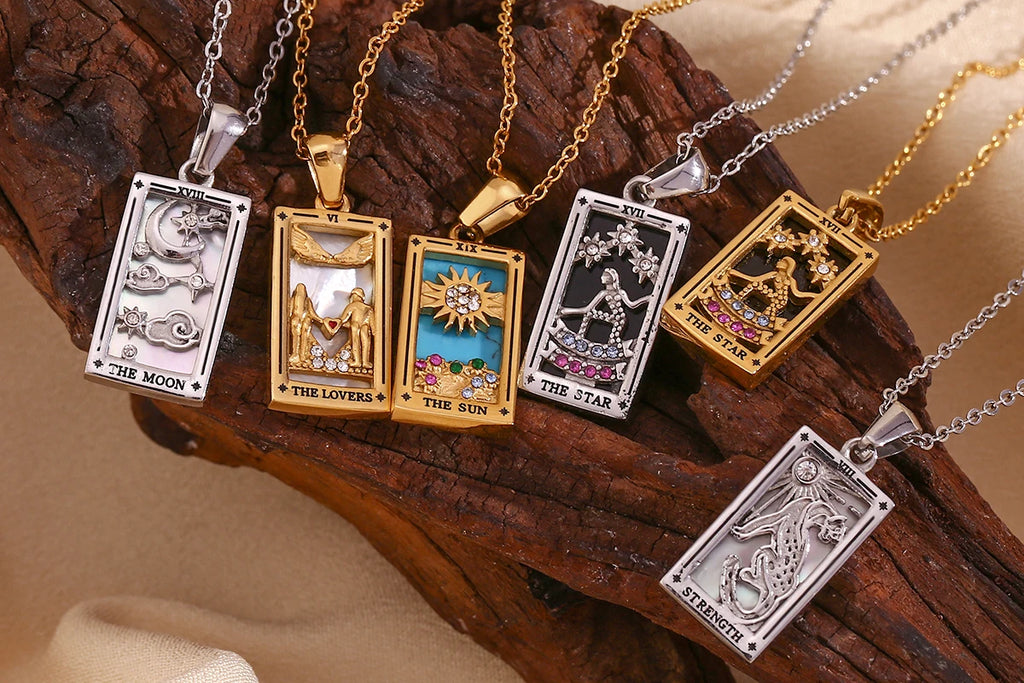 Gold tarot card pendant necklace