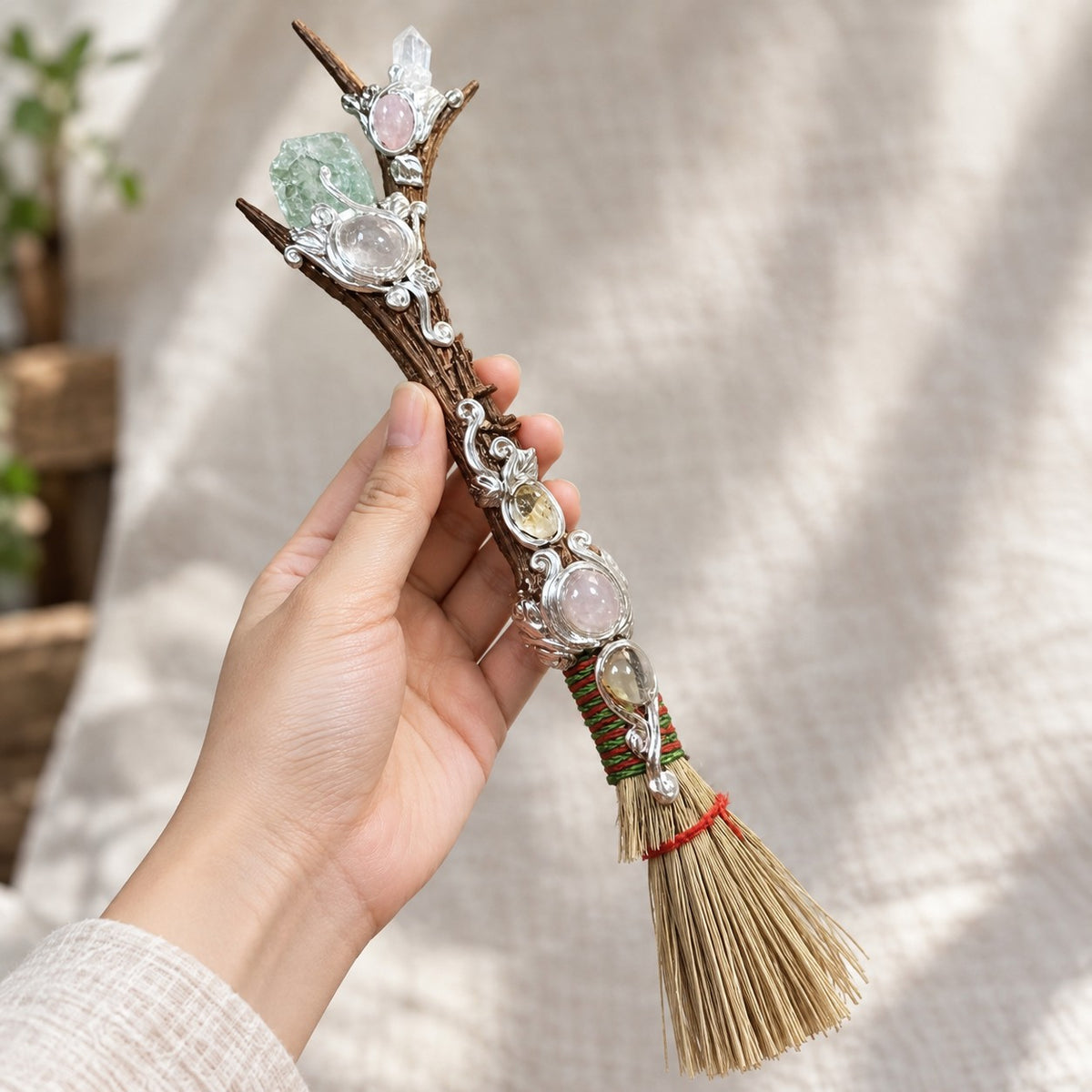 Crystal Antler Wand - held in hand for scale