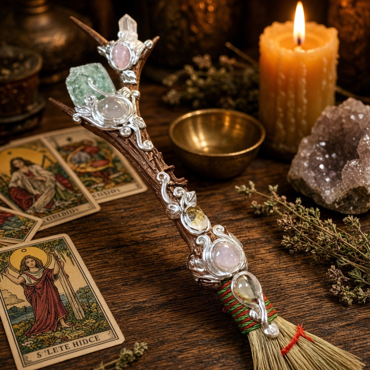 Crystal Antler Wand - styled on an altar