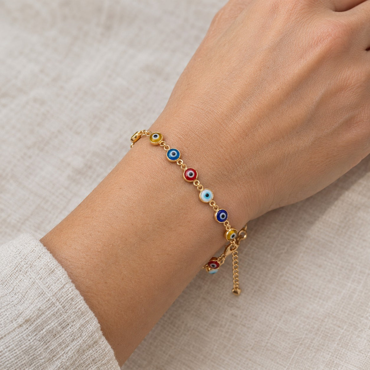 Evil Eye Chain Bracelet - worn or held for scale