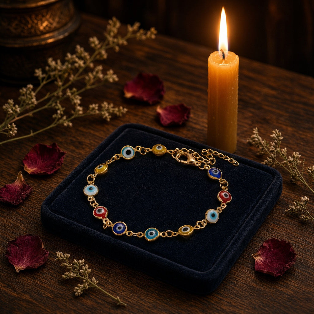 Evil Eye Chain Bracelet - styled on a vanity tray