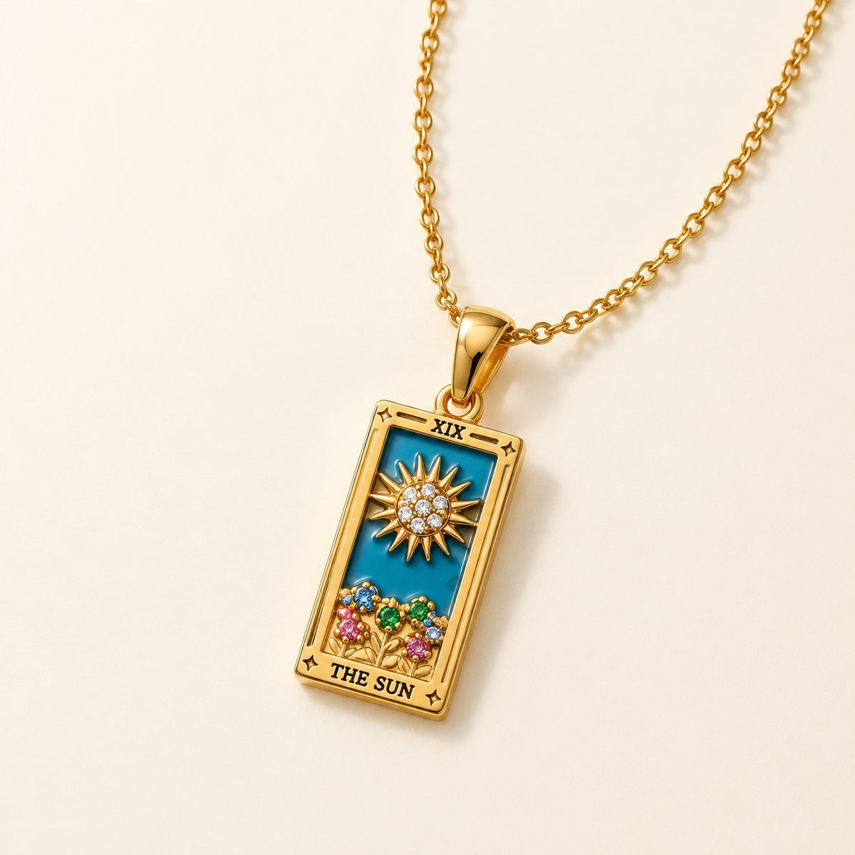 Gold Tarot Card Pendant Necklace - product photo
