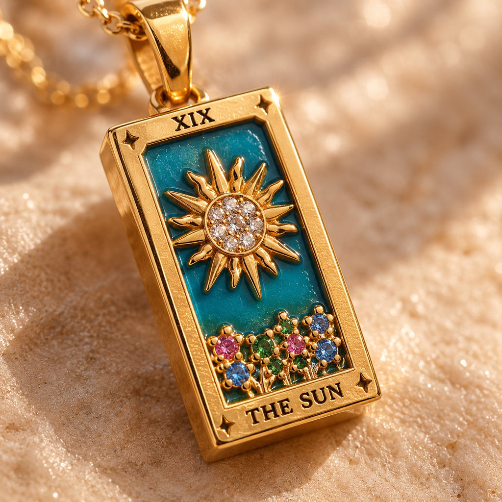 Gold Tarot Card Pendant Necklace - close-up detail