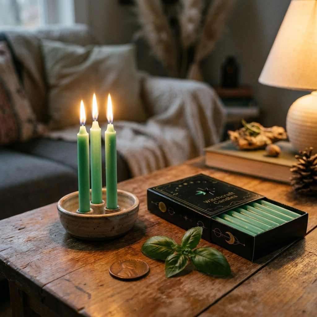 Green Ritual Candles (12 pack) - in use