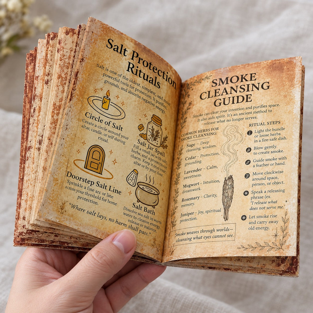 Grimoire Page Kit (77 pages) - held in hand for scale
