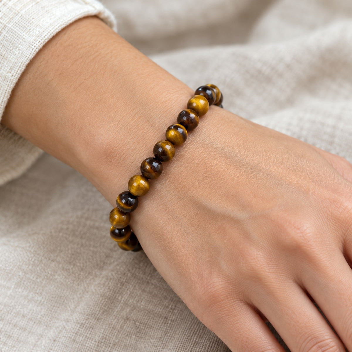 Intention Crystal Bead Bracelet - worn or held for scale