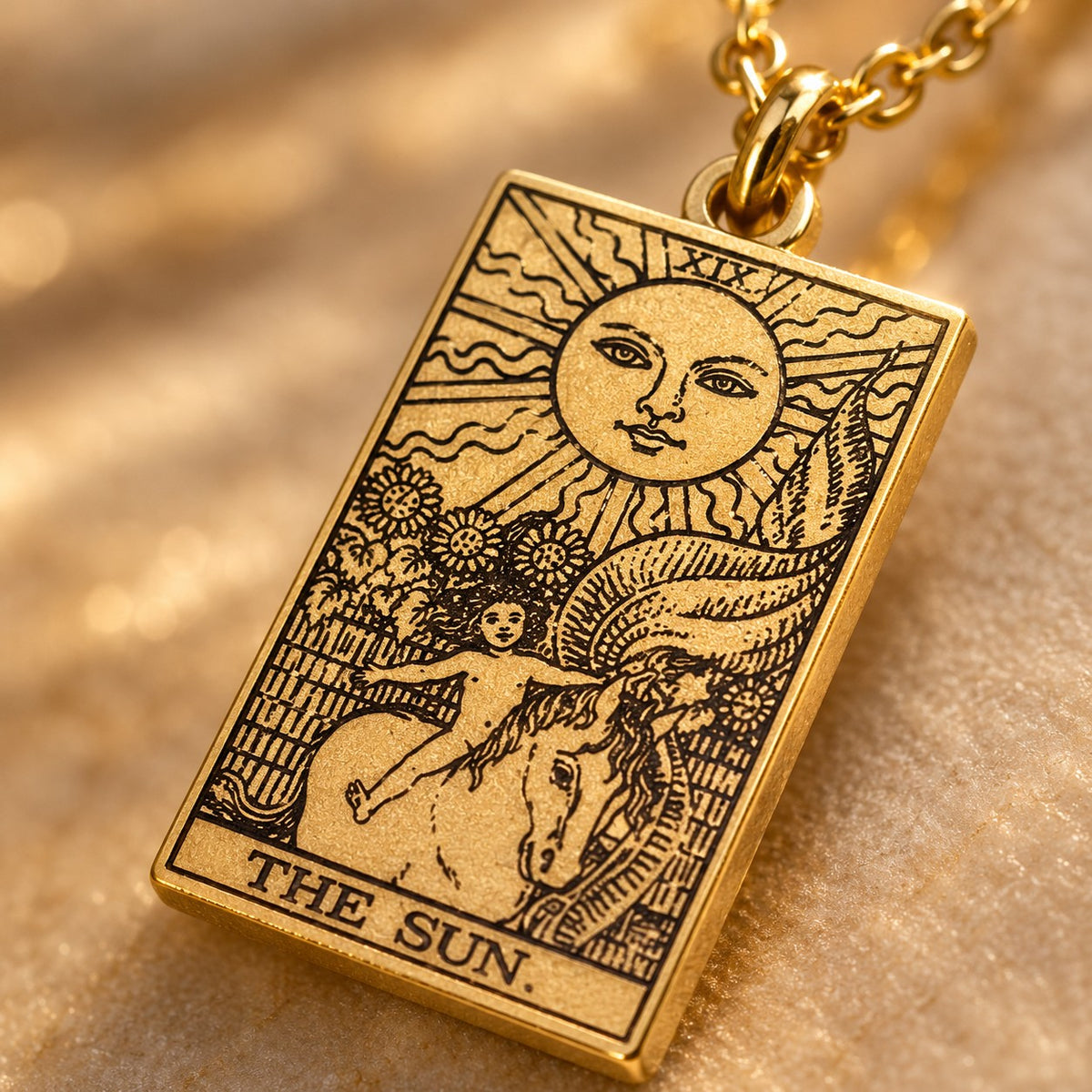 Major Arcana Tarot Card Necklace - close-up detail
