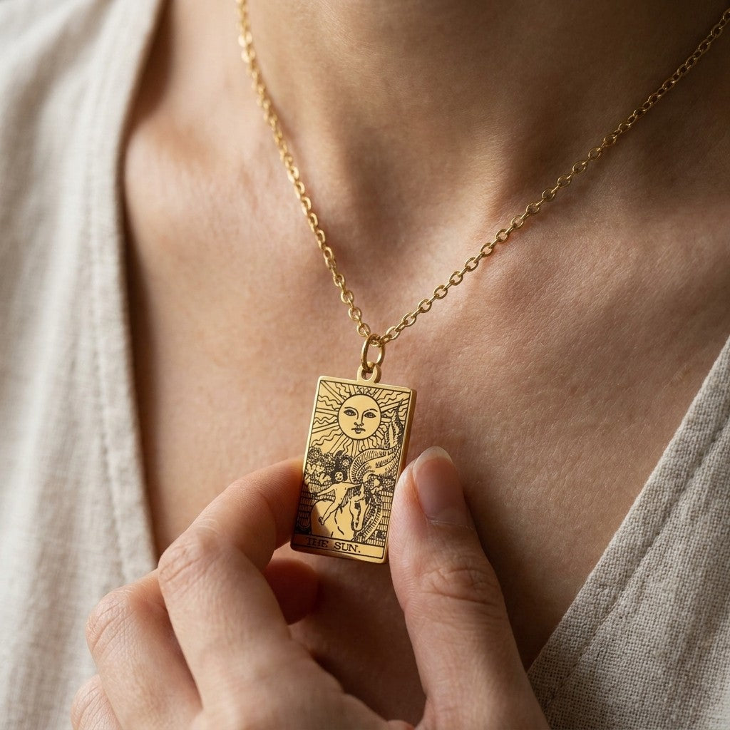 Major Arcana Tarot Card Necklace - worn or held for scale