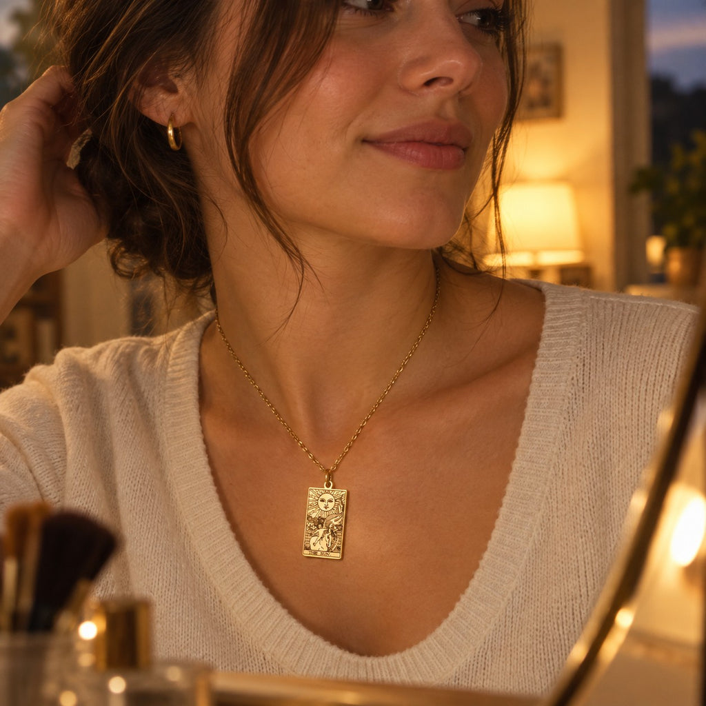 Major Arcana Tarot Card Necklace - worn
