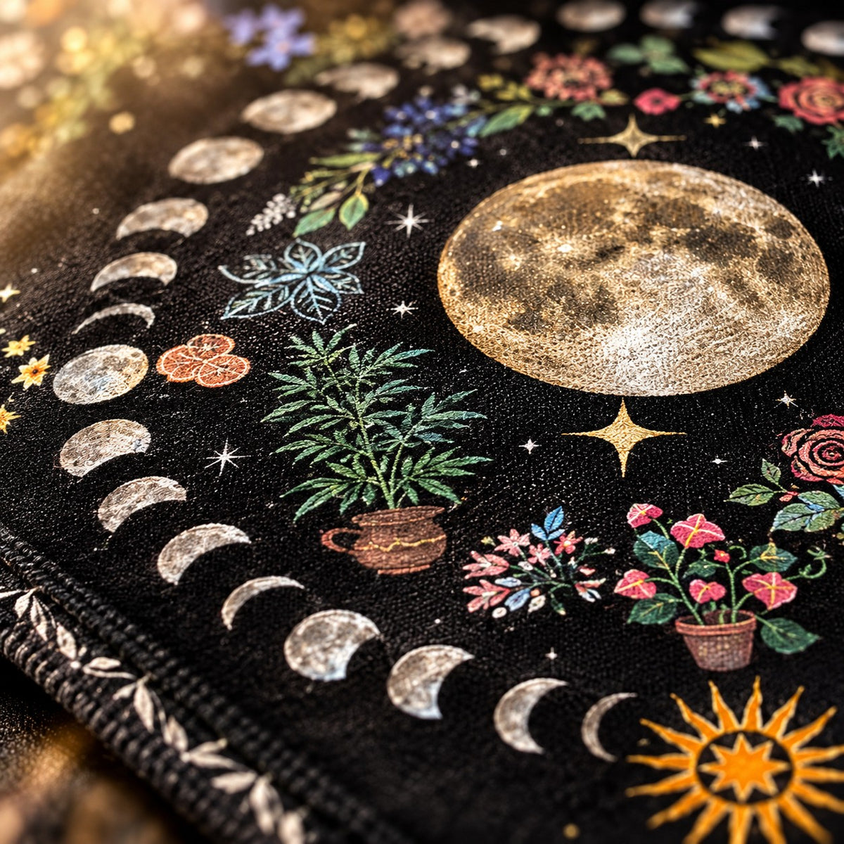 Moonlight Flower Tarot Mat - close-up detail