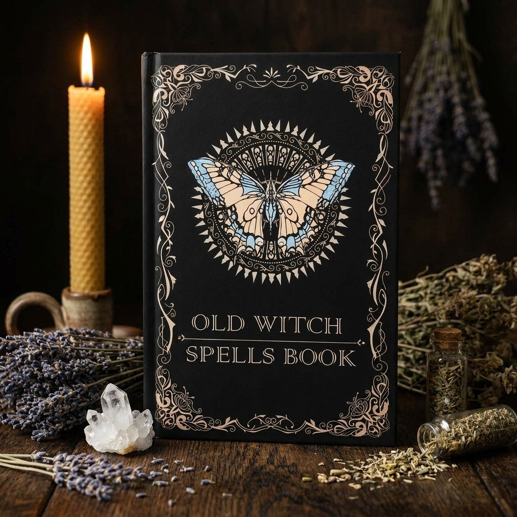 Old Witch Spells Book - styled on an altar