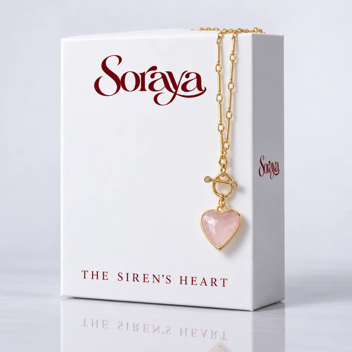 The Siren’s Heart pink necklace with Soraya packaging