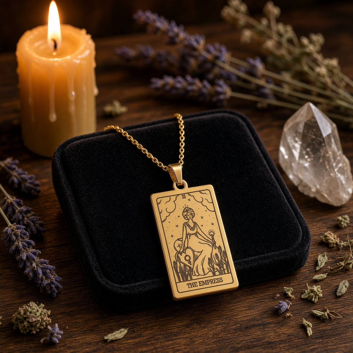 Tarot Card Amulet Choker - styled on a vanity tray