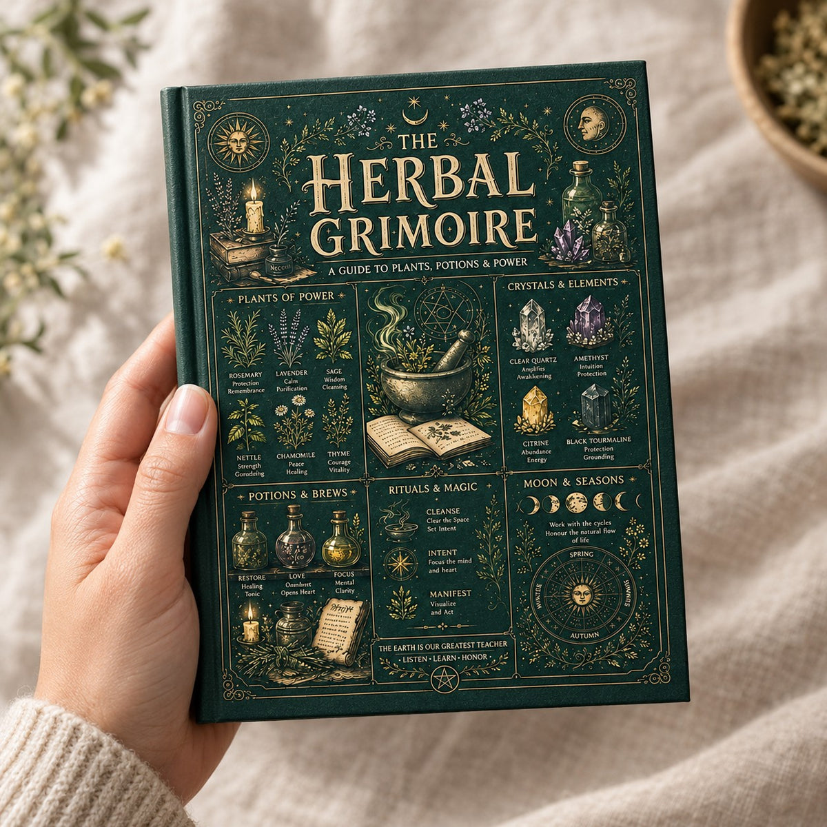 The Herbal Grimoire - held in hand for scale