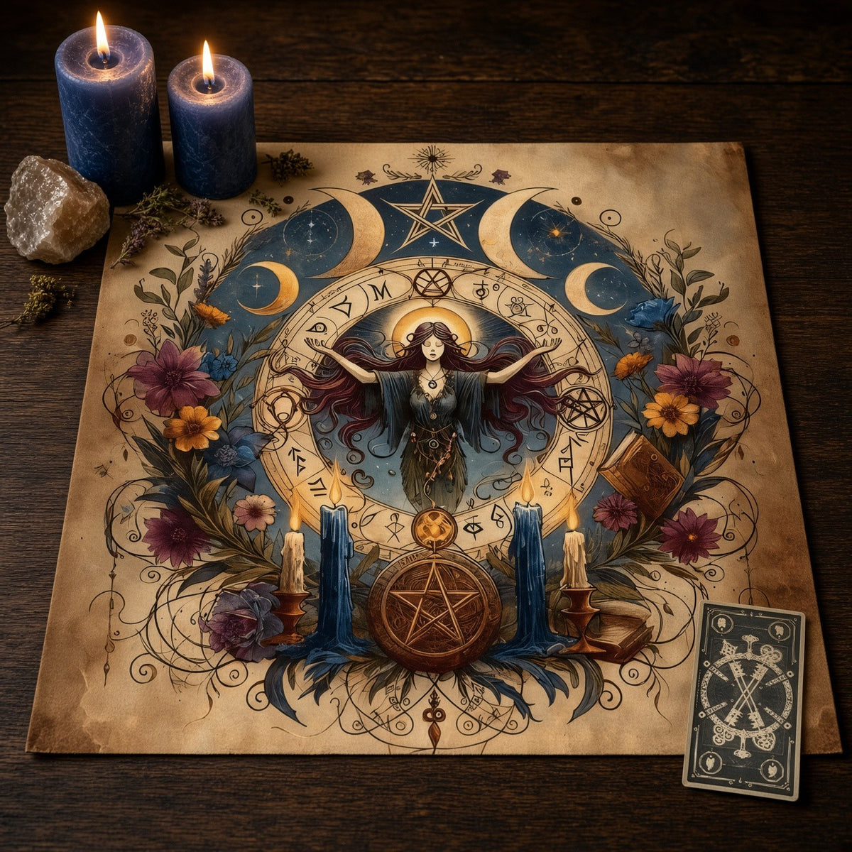 Waterproof Pentagram Altar Cloth (2 pack) - styled on an altar