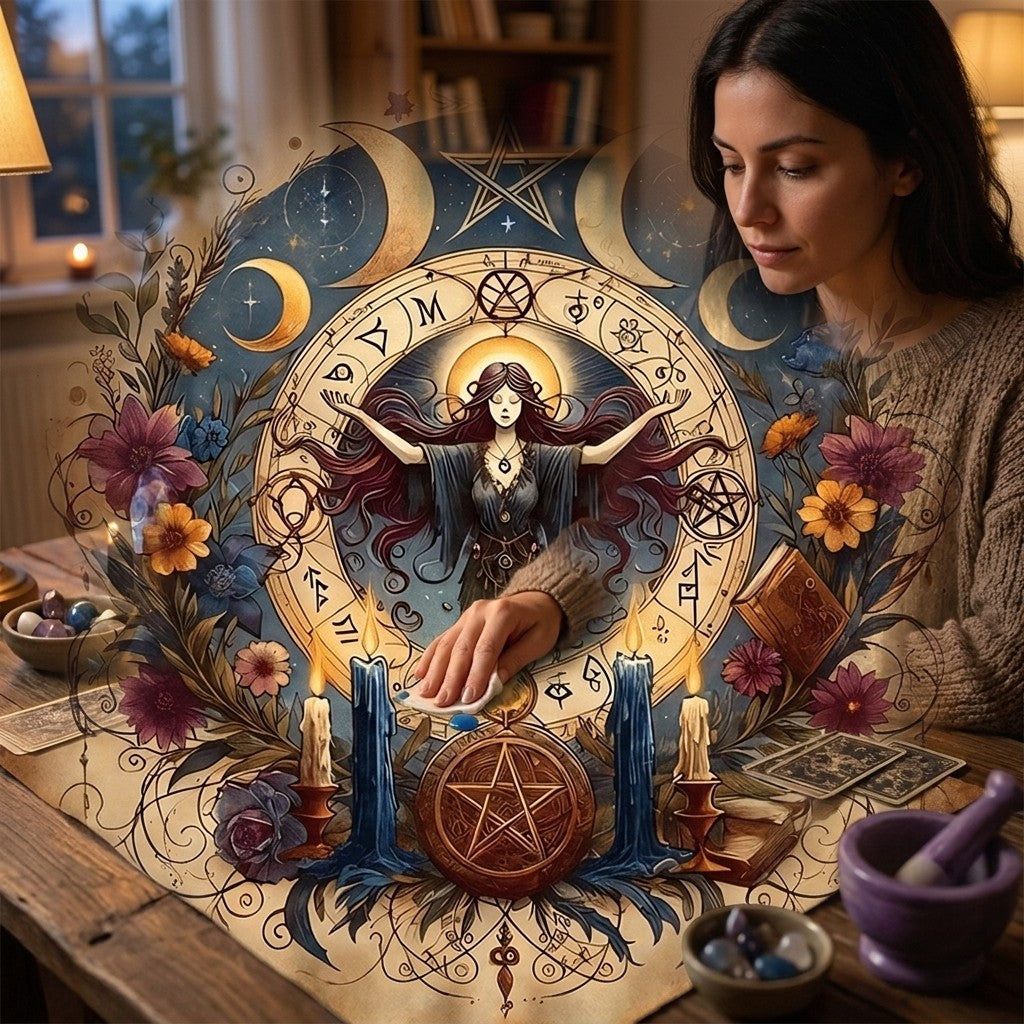 Waterproof Pentagram Altar Cloth (2 pack) - in use