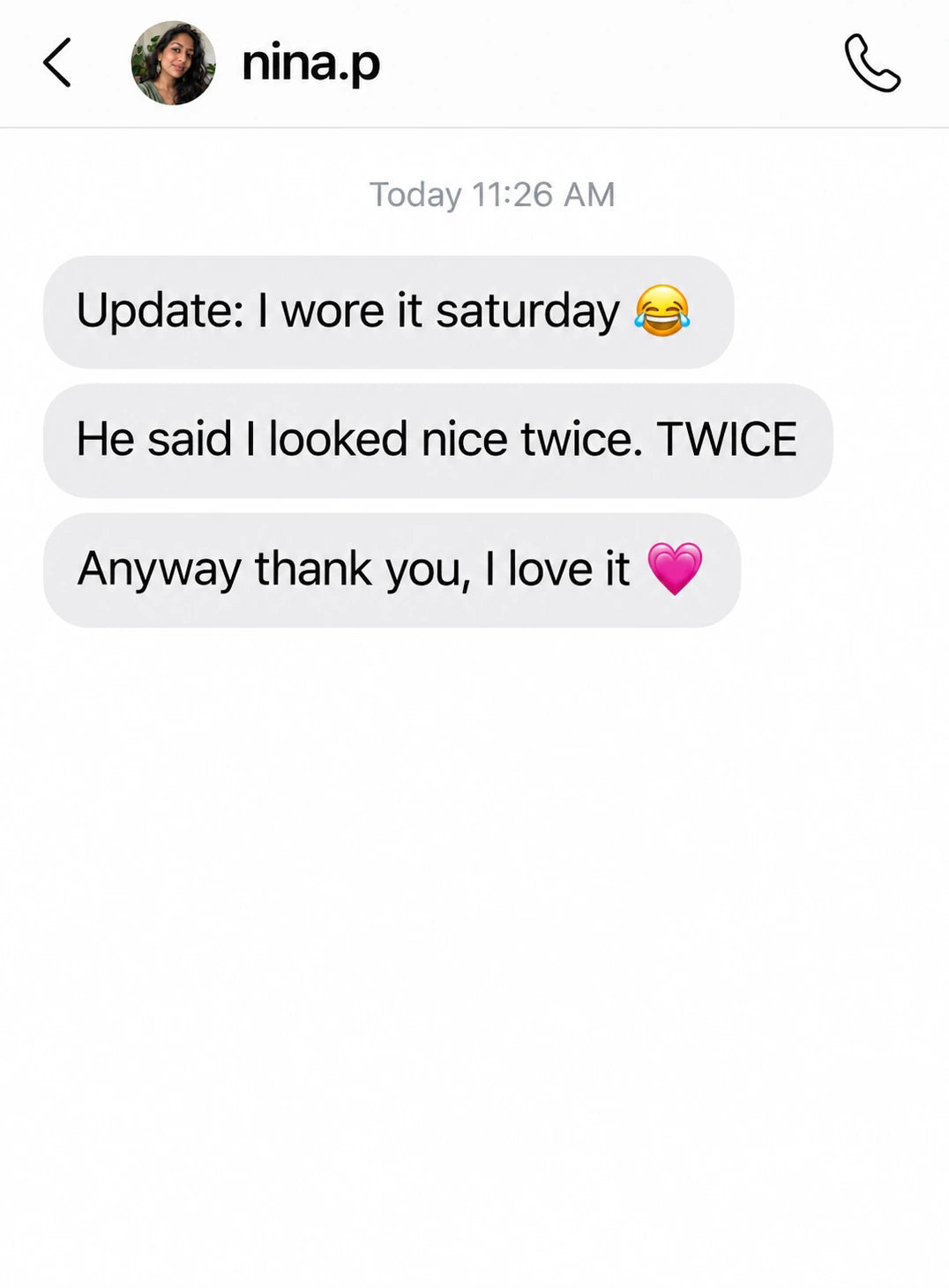 nina.p: Update: I wore it saturday 😂
He said I looked nice twice. TWICE
Anyway thank you, I love it 🩷