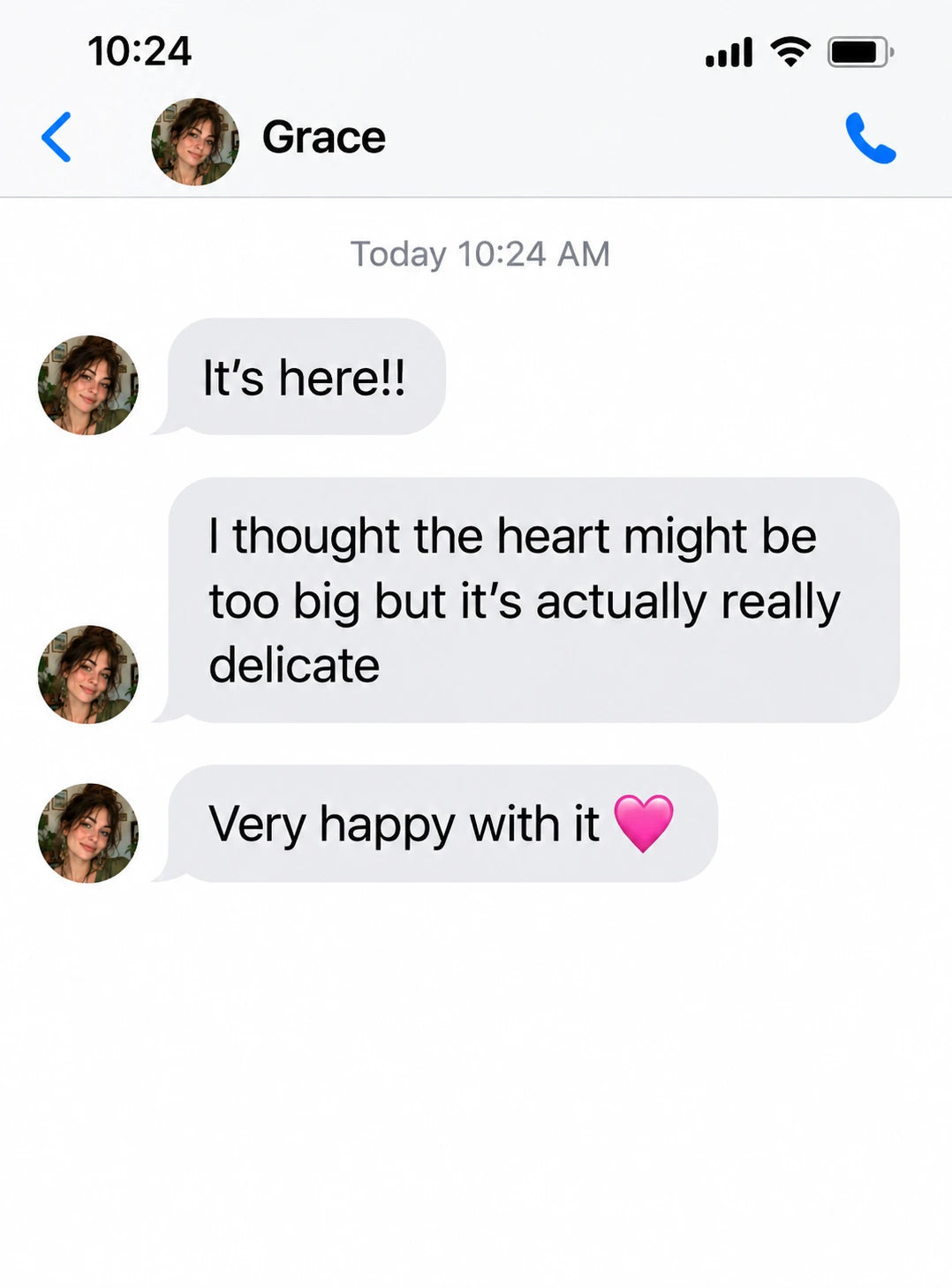 Grace: It's here!!
I thought the heart might be too big but it's actually really delicate
Very happy with it 🩷