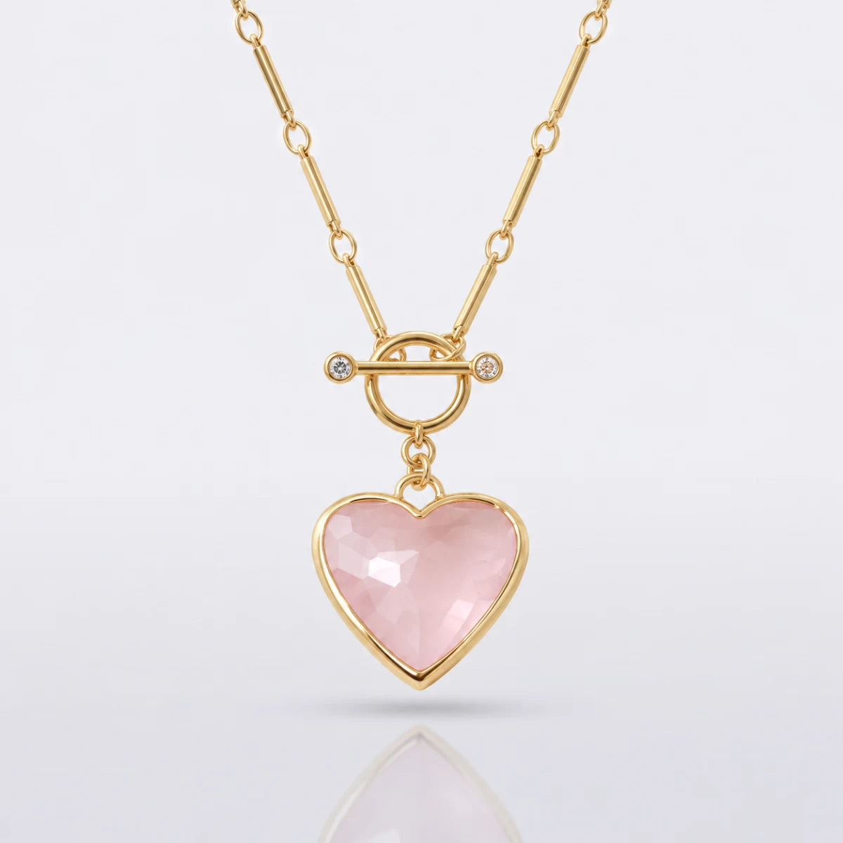 Pink heart necklace close-up